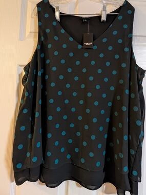 Torrid NWT Teal Polka Dot Georgette Sleeveless Blouse Size 2 2X V-Neck
